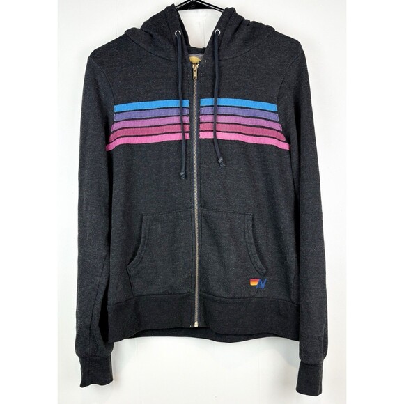 Aviator Nation Tops - Aviator Nation Charcoal Hoodie with Pink and Blue Stripes